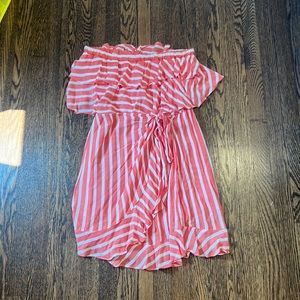 Olivaceous Strapless Striped Dress